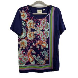 Anthropologie Maeve Maddie Blue Paisley Floral Striped Top Medium Layered Boho